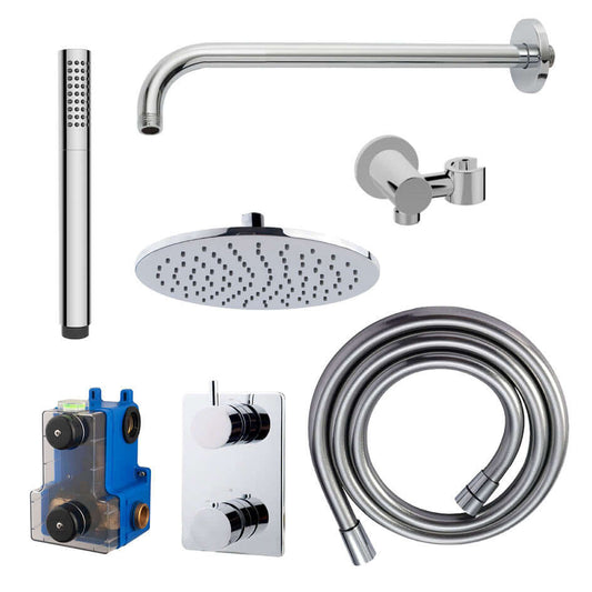 Caral thermostat encastré complet avec douche de tête 25 cm et douchette à main chromée