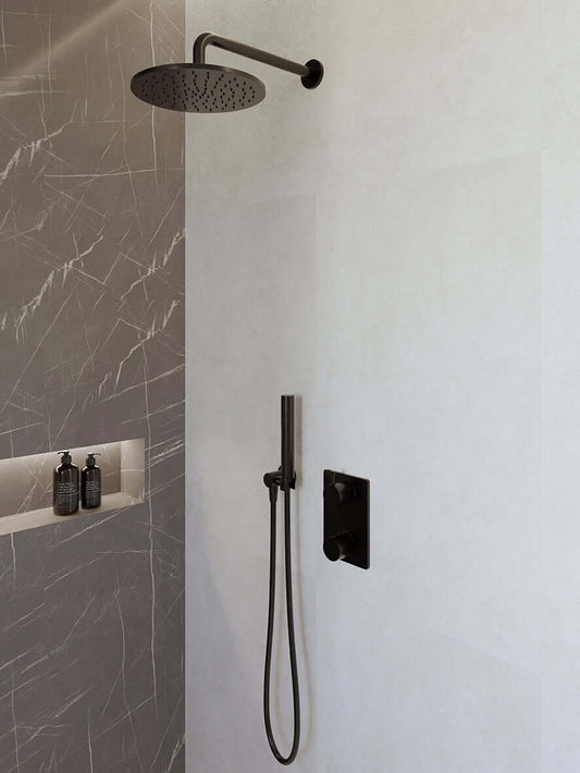 Caral thermostat encastré complet avec douche de tête 25 cm et douchette à main barre mat noir