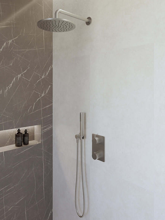 Caral thermostat encastré complet avec douche de tête 25 cm et douchette à main en acier brossé