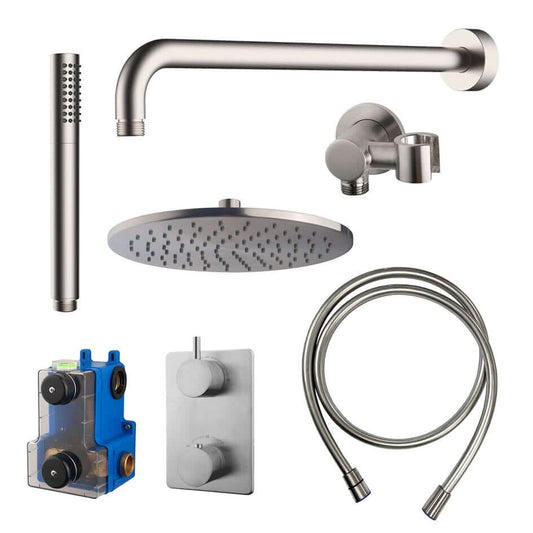 Caral thermostat encastré complet avec douche de tête 25 cm et douchette à main en acier brossé
