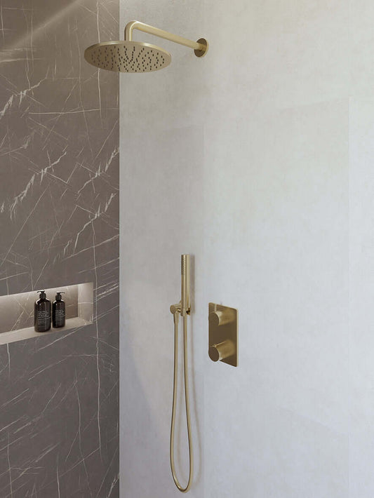 Caral thermostat encastré complet avec douche de tête 25 cm et douchette à main en laiton brossé