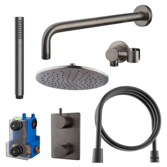 Caral thermostat encastré complet avec douche de tête 25 cm et douchette en barre gunmetal