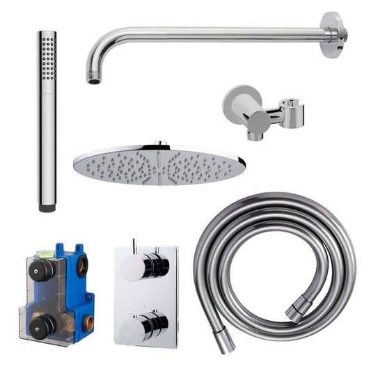 Caral thermostat encastré complet avec douche de tête 30 cm et douchette à main en chrome