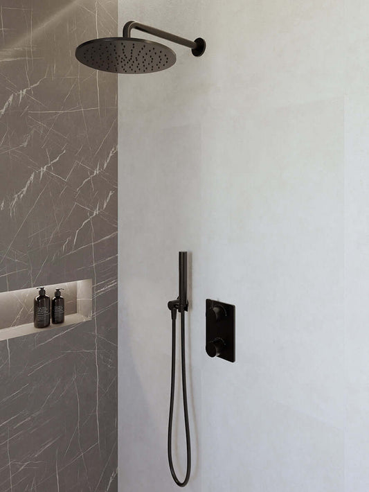 Caral thermostat encastré complet avec douche de tête 30 cm et douchette à main barre mat noir