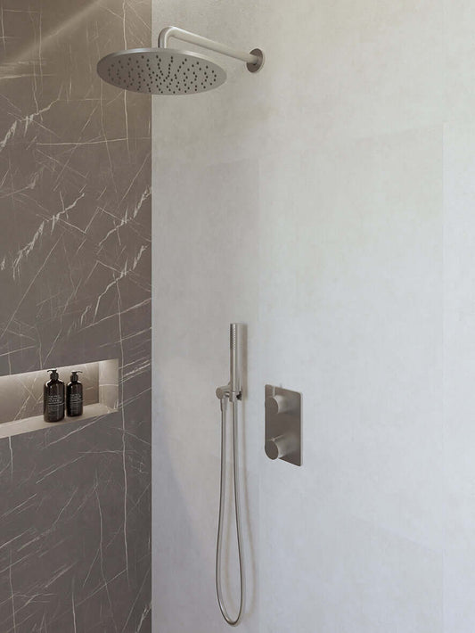 Caral thermostat encastré complet avec douche de tête 30 cm et douchette à main en acier brossé