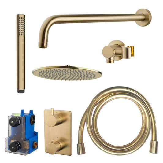 Caral thermostat encastré complet avec douche de tête 30 cm et douchette à main en laiton brossé