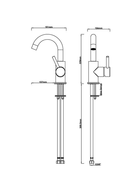 Robinet de lavabo Caral avec bec pivotant acier brossé PVD