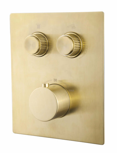 Caral Klik Pro 2-weg inbouwthermostaatafwerkingsset Wiesbaden in geborsteld messing