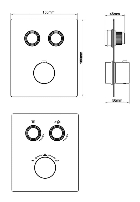 Caral Klik Pro partie de finition thermostat encastré 2 voies bronze brossé cuivre PVD