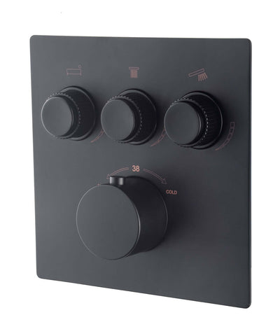 Caral Klik Pro 3-Way Inbouwthermostaat Afwerkingsset Wiesbaden in Mat Zwart