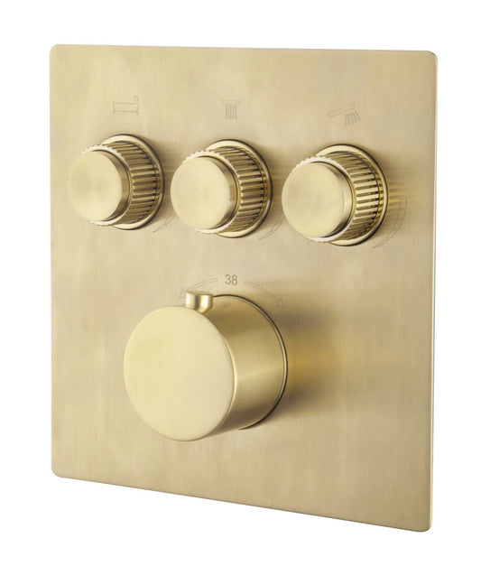 Caral Klik Pro partie de finition thermostat encastré 3 voies laiton brossé PVD