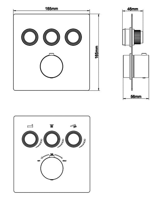 Caral Klik Pro 3-Way Inbouwthermostaat Afwerkingsset Wiesbaden Geborsteld Messing