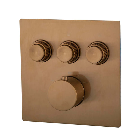 Caral Klik Pro partie de finition thermostat encastré 3 voies bronze brossé cuivre PVD