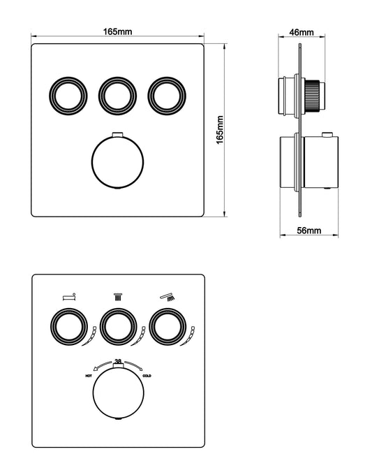 Caral Klik Pro partie de finition thermostat encastré 3 voies bronze brossé cuivre PVD