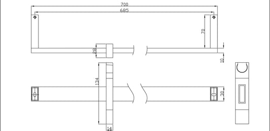 Glijstang vierkant 70 cm chroom