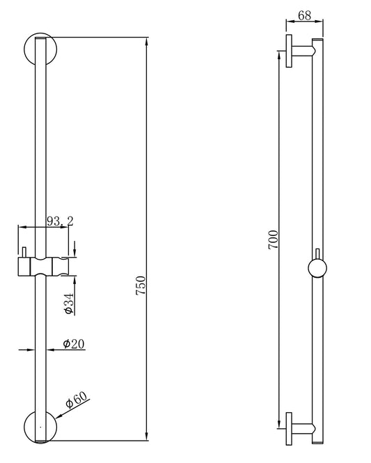 Wiesbaden Peck 75 cm verchroomde schuifbalk