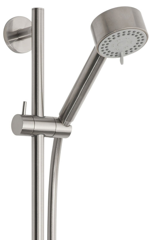 UniMatch Cadans glijstangset compleet met handdouche 3 standen Ø 8 cm geborsteld staal PVD