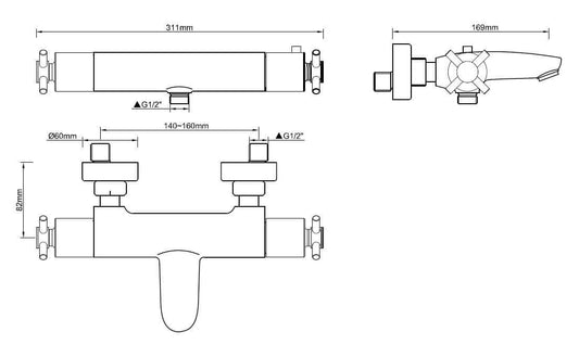 Mitigeur thermostatique de baignoire chrome Cross