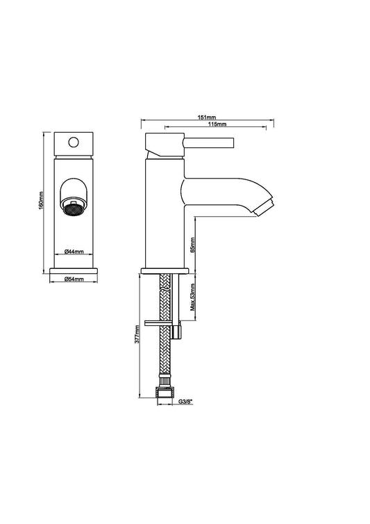 Caral Cadans robinet de lavabo bas acier brossé PVD