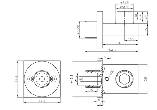 Rombo Doucheaansluiting Wand Vierkant 1/2" Wiesbaden in RVS Look