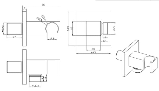 Rombo Handdouchehouder Wiesbaden met 1/2 Inch Aansluiting en Plug-On RVS Look