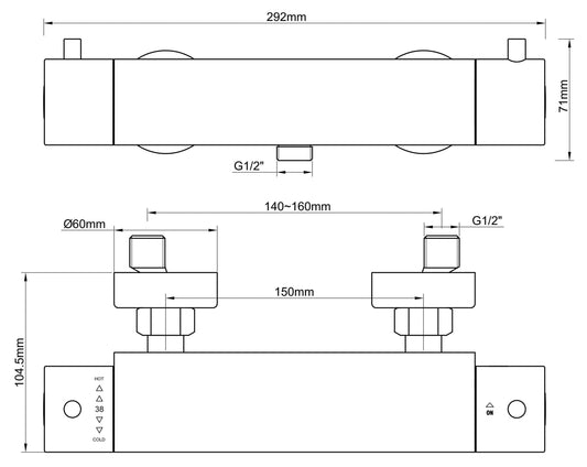 Caral Cool Touch mitigeur thermostatique de douche acier brossé PVD