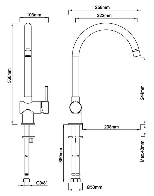 Robinet de cuisine Caral en laiton brossé PVD