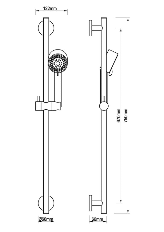 UniMatch Cadans glijstangset compleet met handdouche 3 standen Ø 8 cm geborsteld messing PVD