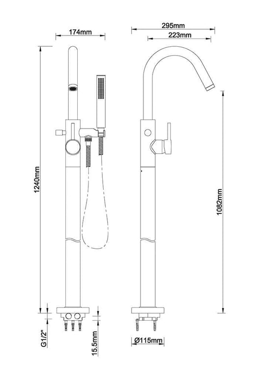 Robinet de baignoire Caral autoportant en laiton brossé PVD