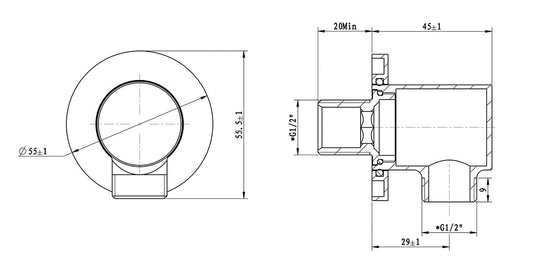 Ronde Wandverbindingsbocht Wiesbaden 1/2" in geborsteld bronskoper