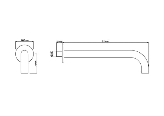 Caral baduitloop rond 30 cm 1/2'' laiton brossé PVD