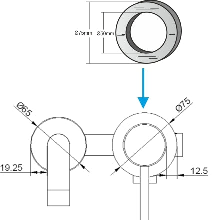 Caral rosette partie de bras de levier unique robinet de lavabo 75mm chrome