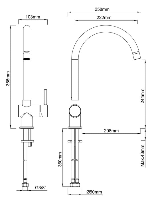 Caral robinet de cuisine brossé bronze cuivre PVD