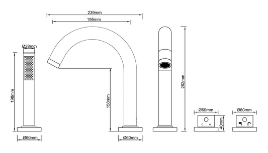 Caral partie de finition bord de baignoire thermostat 4-trous bronze brossé cuivre PVD