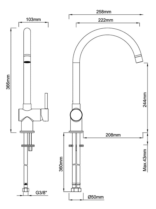 Caral robinet de cuisine gunmetal PVD