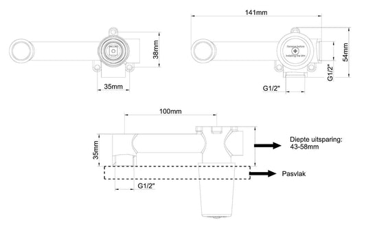 Caral Slim élément encastré mitigeur lavabo monocommande avec démarrage à froid