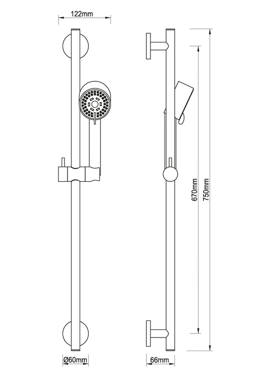 UniMatch Cadans glijstangset compleet met handdouche 3 standen Ø 8 cm gunmetal PVD