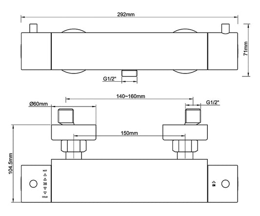 Caral Cool Touch mitigeur thermostatique de douche gunmetal PVD