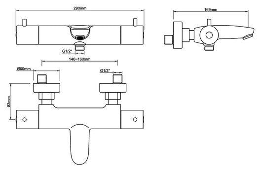 Caral mitigeur thermostatique de baignoire gunmetal PVD
