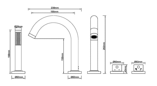 Caral partie de finition bord de baignoire thermostat 4-trous gunmetal PVD