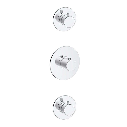 Dreams Aufbaudetail thermostatischer Duschmischer mit 2 Absperrhähnen Chrom