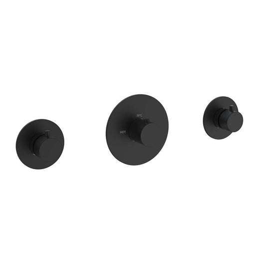 Dreams Aufbaudetail thermostatischer Duschmischer mit 2 Absperrhähnen matt schwarz