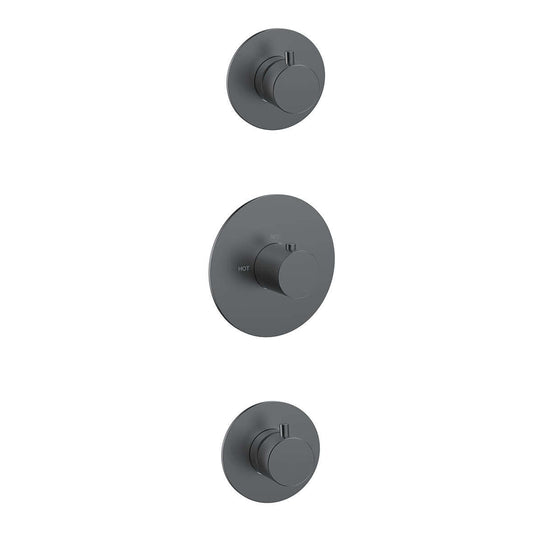 Dreams Aufbaudetail thermostatischer Duscharmatur mit 2 Absperrhähnen Gunmetal