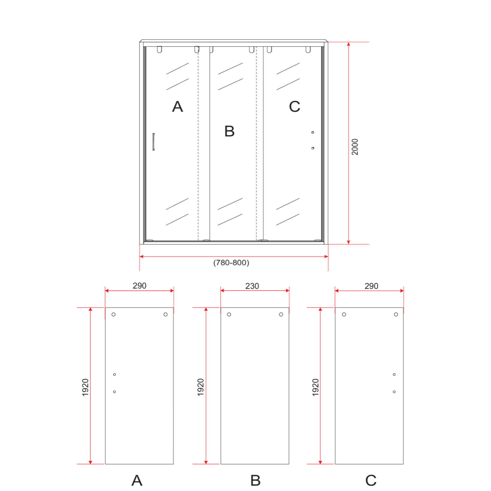 ALONI 3-Delige Nis Schuifdeur – 8 mm Veiligheidsglas
