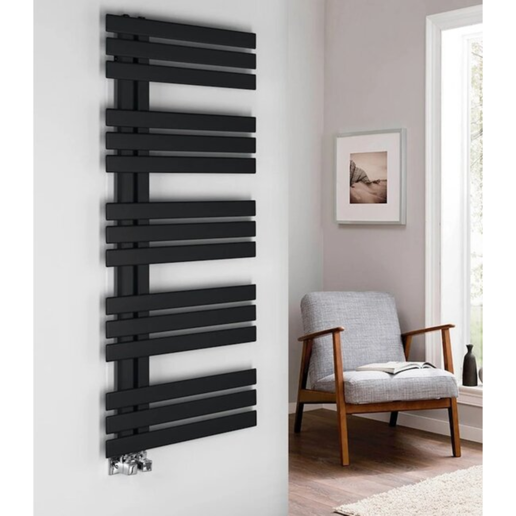 BELRAD Badkamer Radiator Mat Zwart – Linkeraansluiting/Combi