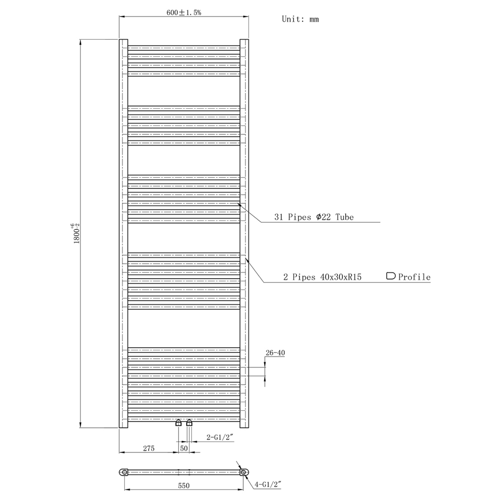 BELRAD Badkamer radiator – Middenaansluiting