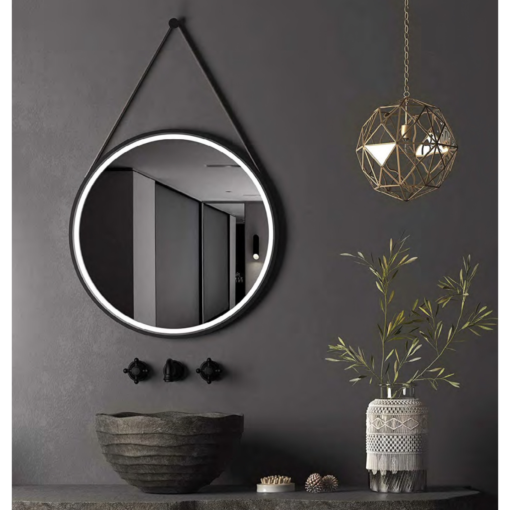 ALONI RONDE LED-SPIEGEL MET BAND (Ø60CM) MAT ZWART