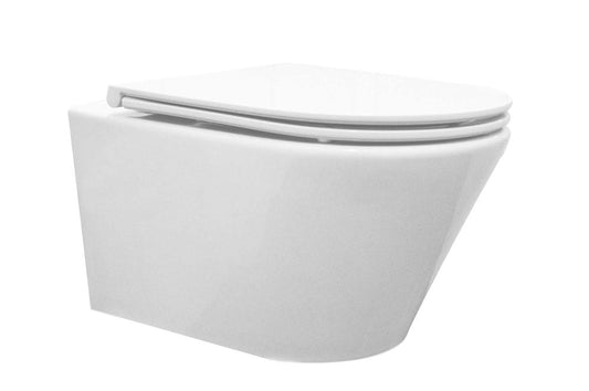 Stereo randloos wandtoilet Wiesbaden Vesta met Tornado Flush en Soft Close Toiletbril Glanzend Wit