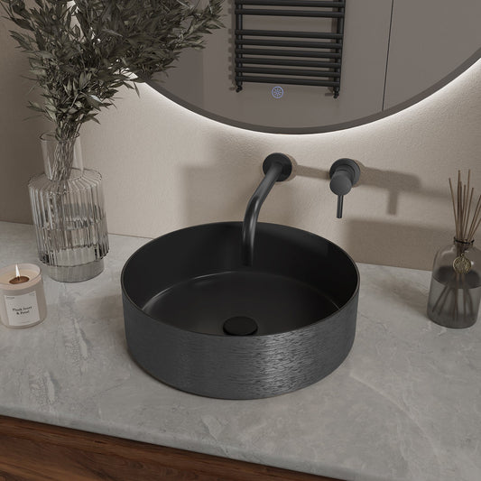 Mondri 36x36 cm Ronde Wastafel Wiesbaden Gunmetal / Mat Zwart