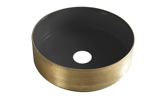 Mondri Wastafel Wiesbaden 36x36 cm Rond Geborsteld Goud / Mat Zwart